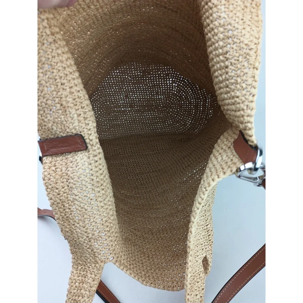 LOEWE x Paula’s Ibiza Slit Natural Brown Leather Raffia Hobo Tote Bag - Picture 4 of 7
